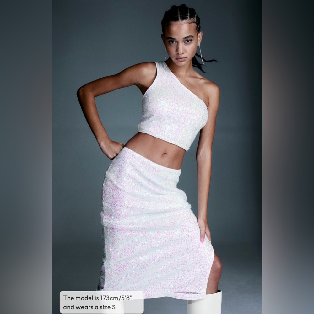 H&M Sequined One Shoulder Net Top & Sequined Net … - image 5